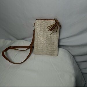 Elegant Cream and Tan Crossbody Bag